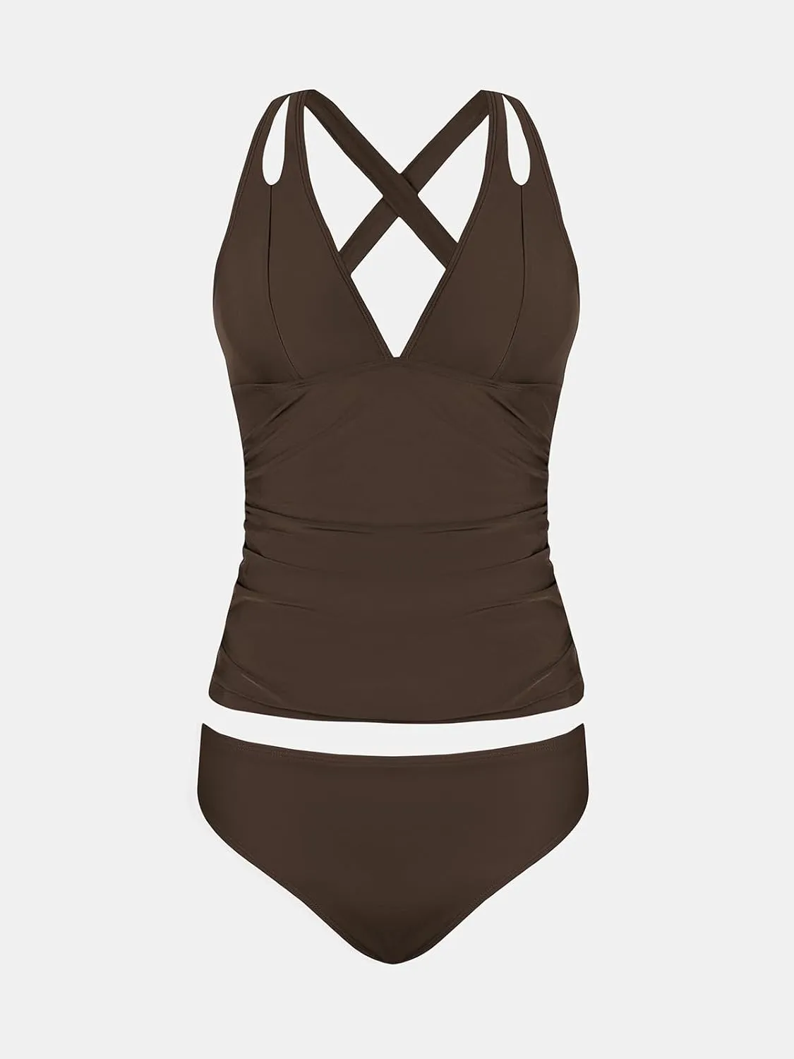 CUPSHE Women's Tankini Set V Neck Crisscross Adjustable Straps Cutout Two Piece Swimsuit Mid Rise Ruched