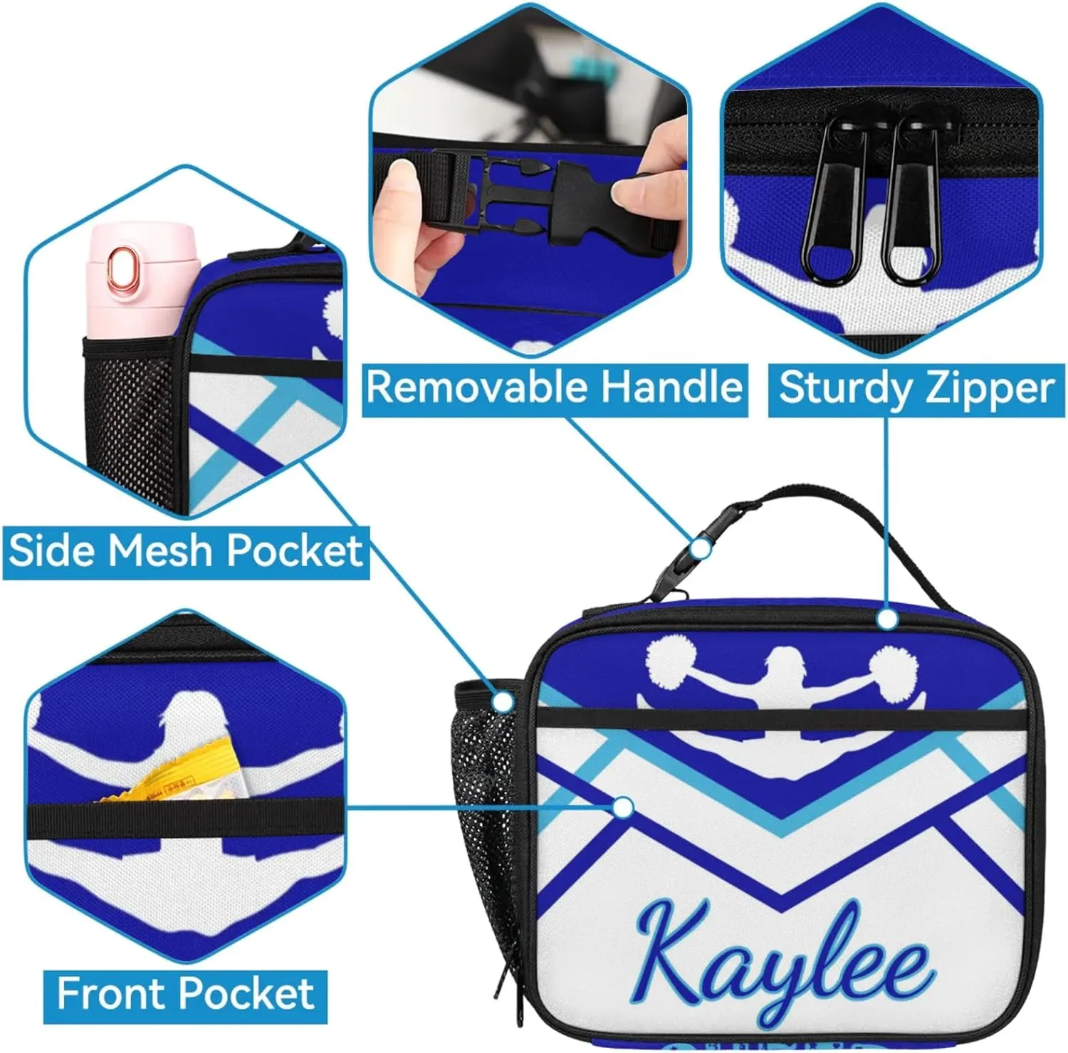 Custom Cheer Backpack Personalized Cheerleader Shoulder Bag Backpacks Daypack for Women Travel Gifts Cobalt Blue Cyan