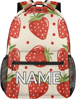 Custom Cute Strawberry Backpack with Name Personalized Waterproof Casual Daypack Modern Cartoon Customize Laptop Backpacks for Women Men