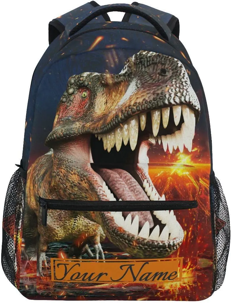 Custom Name Boys Dinosaur Backpacks 3D T-Rex 3rd 4th 5th Grade School Bookbags Travel Laptop Daypack Bag Purse for Teens