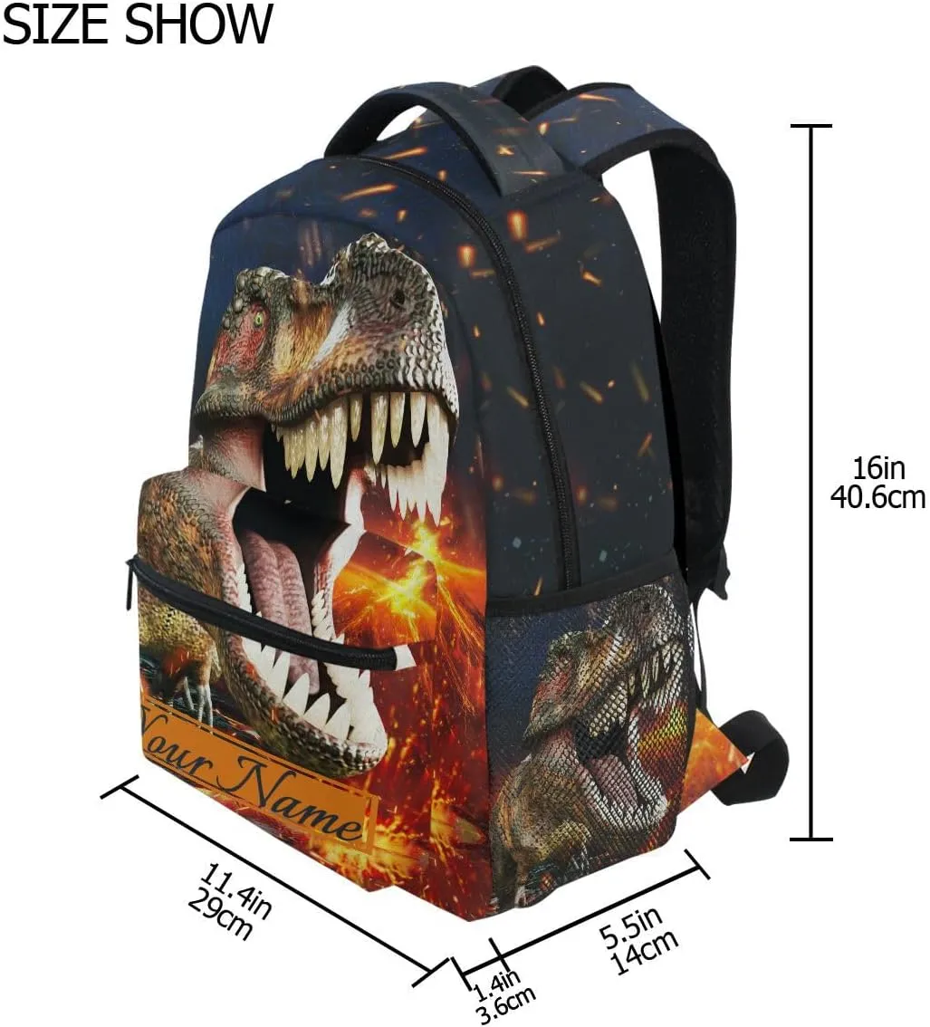 Custom Name Boys Dinosaur Backpacks 3D T-Rex 3rd 4th 5th Grade School Bookbags Travel Laptop Daypack Bag Purse for Teens