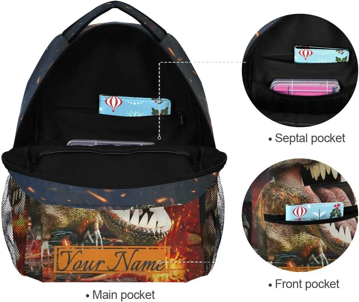 Custom Name Boys Dinosaur Backpacks 3D T-Rex 3rd 4th 5th Grade School Bookbags Travel Laptop Daypack Bag Purse for Teens
