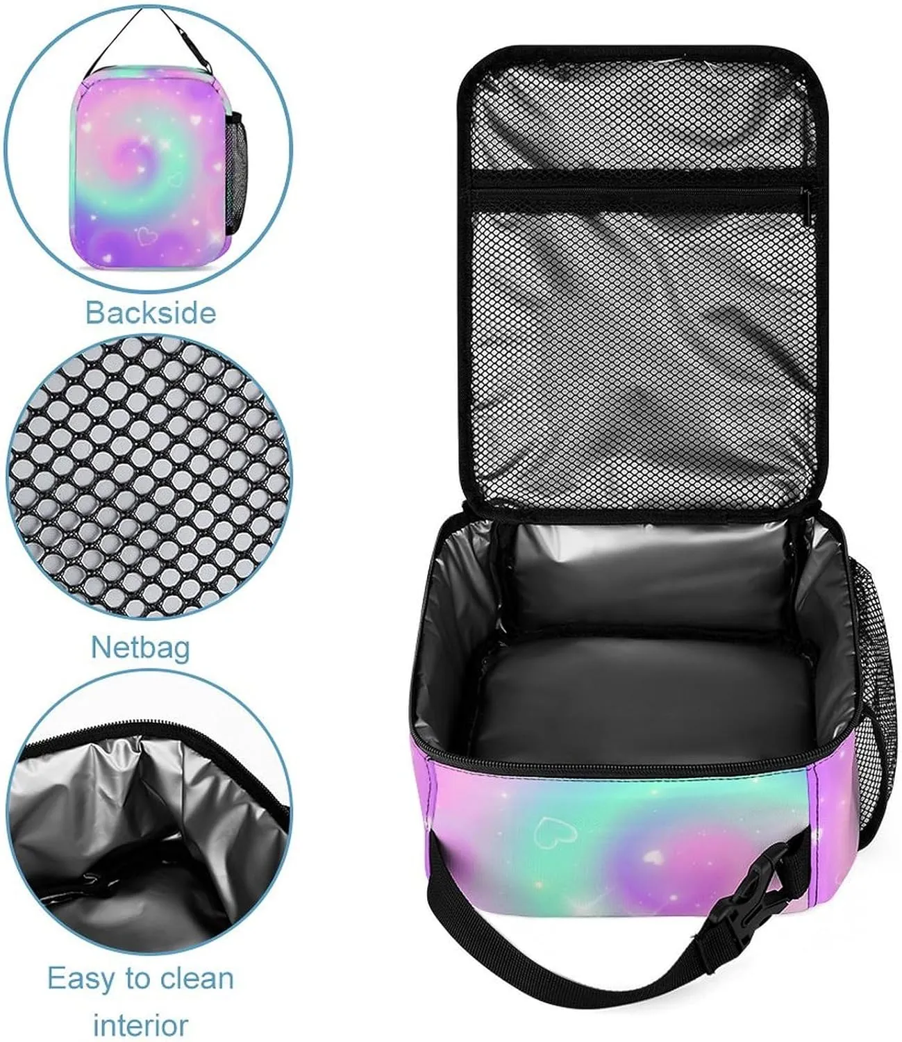 Custom Purple Galaxy Unicorn 4Pcs Backpack Set with Lunch Bag Pencil Case Water Bottle Personalized Name Text School Book Bags Customized Backpack Set for Girls Boys Kids