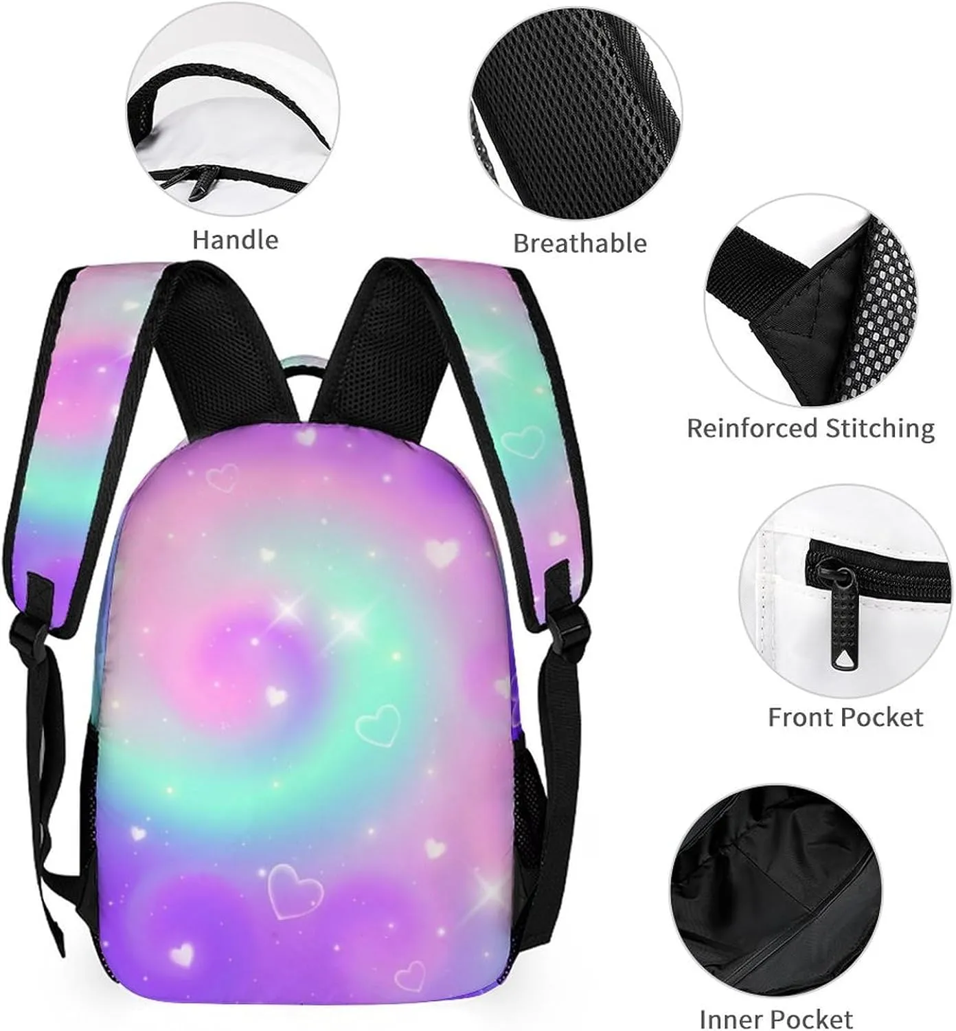Custom Purple Galaxy Unicorn 4Pcs Backpack Set with Lunch Bag Pencil Case Water Bottle Personalized Name Text School Book Bags Customized Backpack Set for Girls Boys Kids
