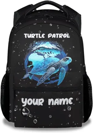 Custom Sea Turtle Backpack for Girls - 16 Inch Black Backpacks for School - Cute Lightweight Bookbag for Kids