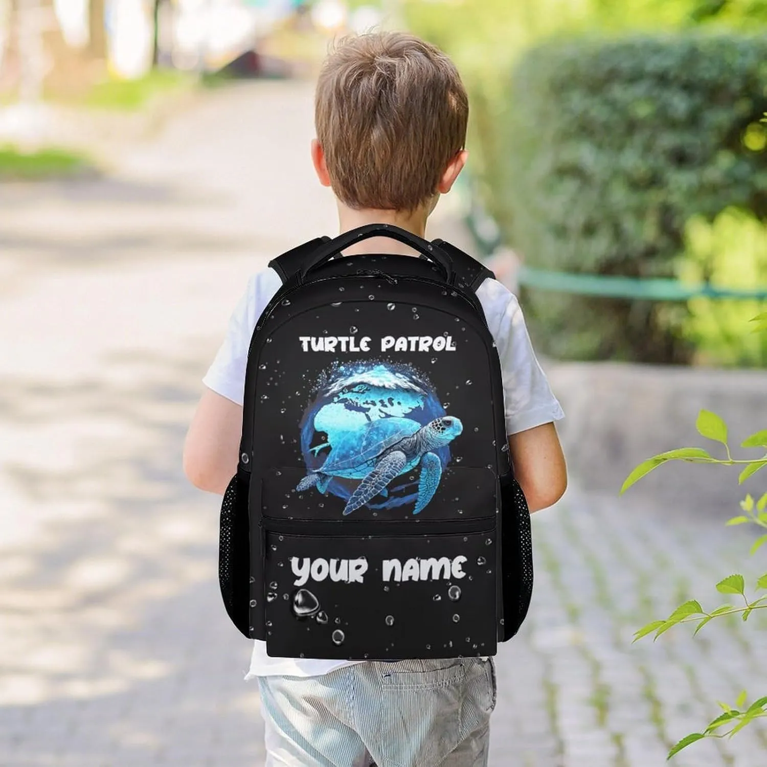 Custom Sea Turtle Backpack for Girls - 16 Inch Black Backpacks for School - Cute Lightweight Bookbag for Kids