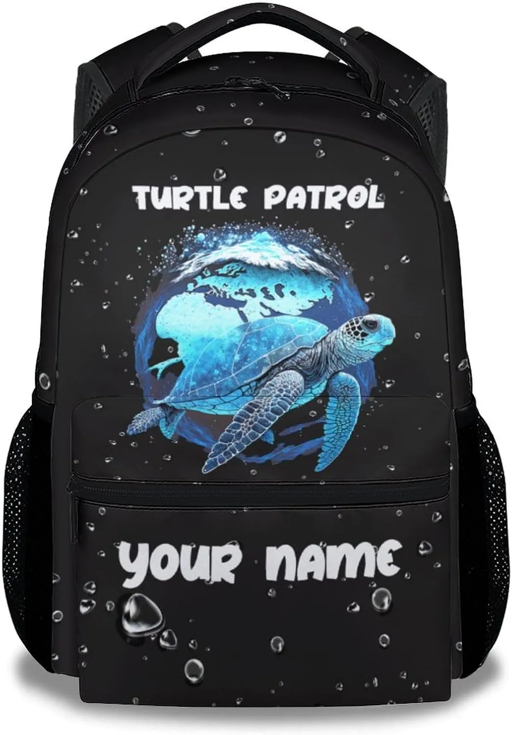 Custom Sea Turtle Backpack for Girls - 16 Inch Black Backpacks for School - Cute Lightweight Bookbag for Kids