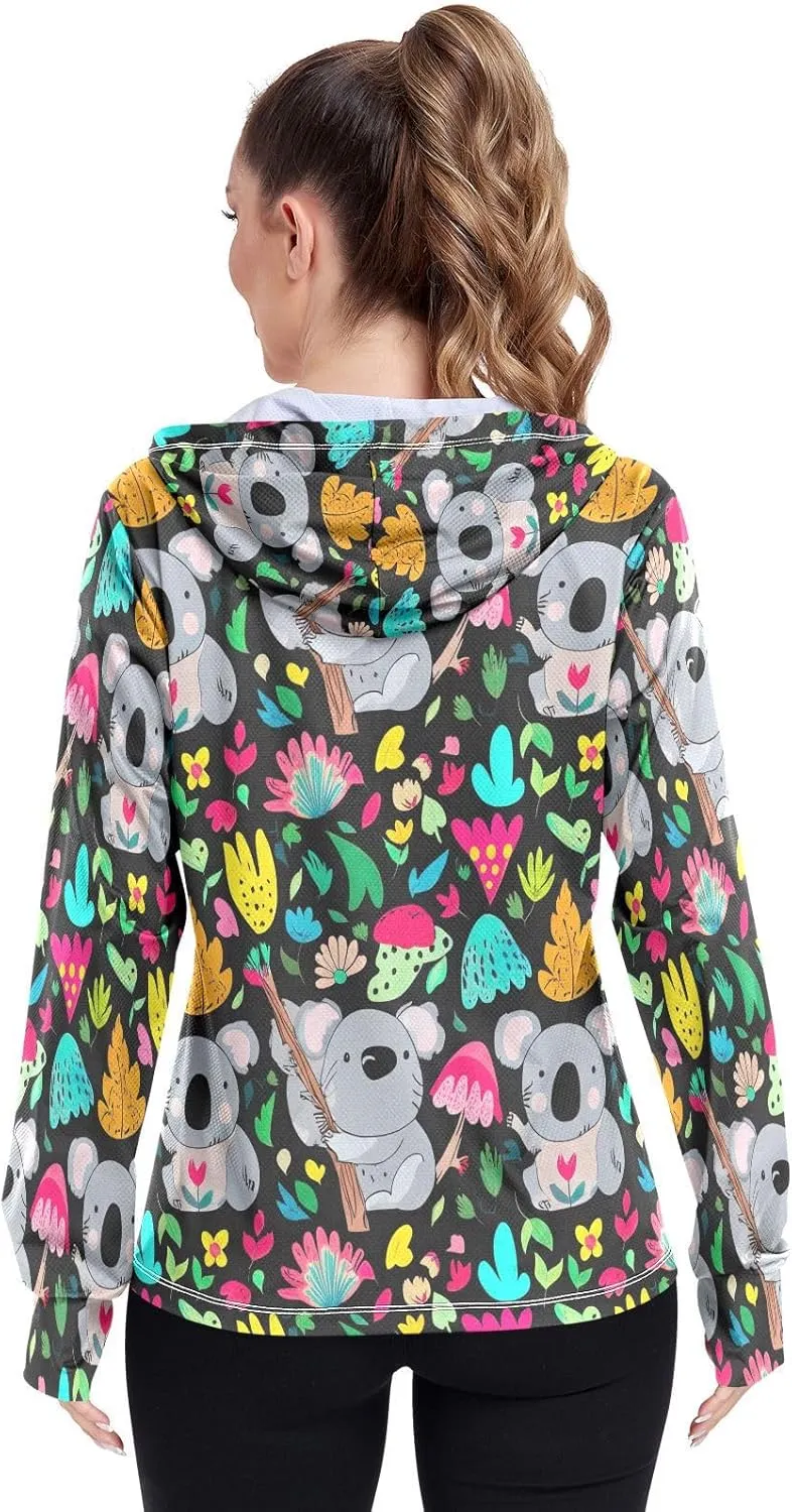 Cute Koalas Black Womens Uv Protection Clothing, Upf 50  Zip up Outdoor Clothing, (S-XXL)