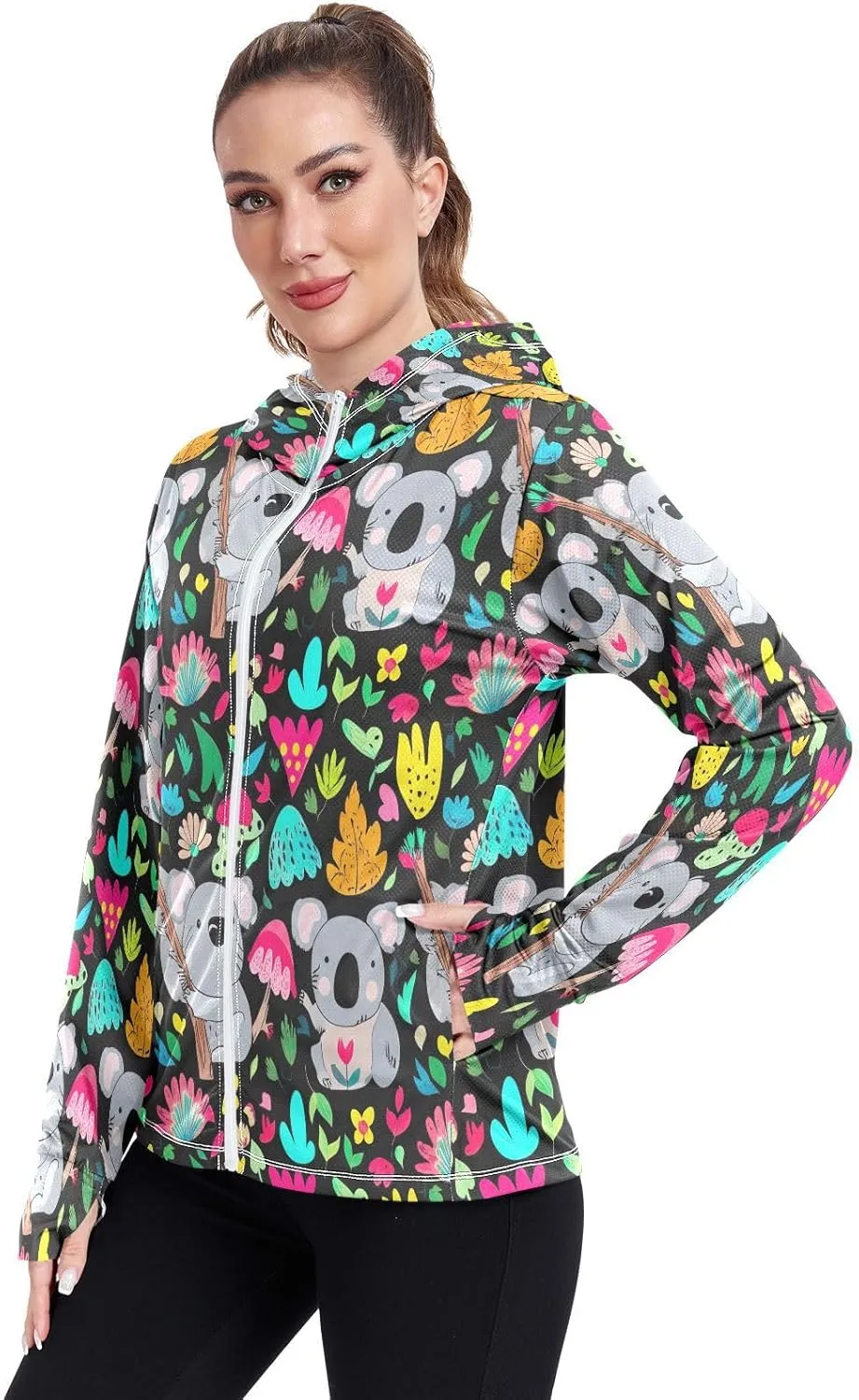 Cute Koalas Black Womens Uv Protection Clothing, Upf 50  Zip up Outdoor Clothing, (S-XXL)