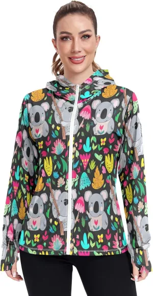 Cute Koalas Black Womens Uv Protection Clothing, Upf 50  Zip up Outdoor Clothing, (S-XXL)
