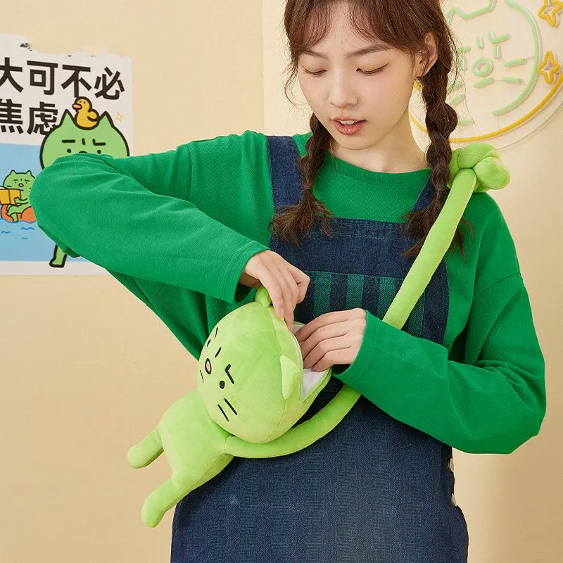 Cute Little Green Cat Doll Messenger Bag