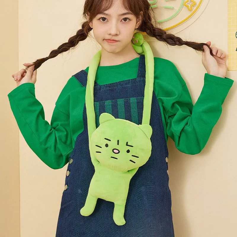 Cute Little Green Cat Doll Messenger Bag