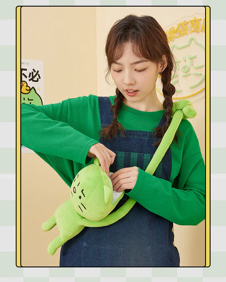 Cute Little Green Cat Doll Messenger Bag