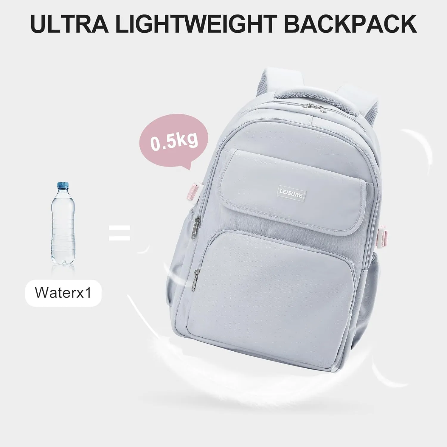 Cute Middle School Backpack For Teen Girls,Waterproof Casual Bookbags,Lightweight Travel Daypack,Basic Laptop College Backpack For Women(grey