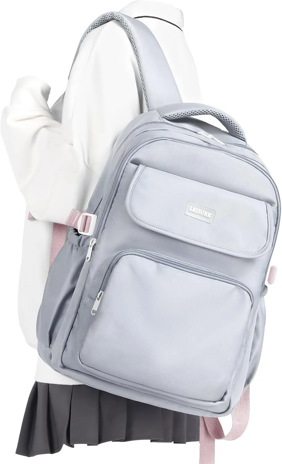 Cute Middle School Backpack For Teen Girls,Waterproof Casual Bookbags,Lightweight Travel Daypack,Basic Laptop College Backpack For Women(grey