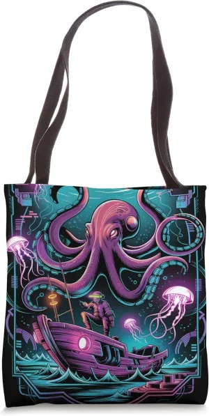 Cyber Octopus Kraken Pirate in Deep Abyss Tote Bag