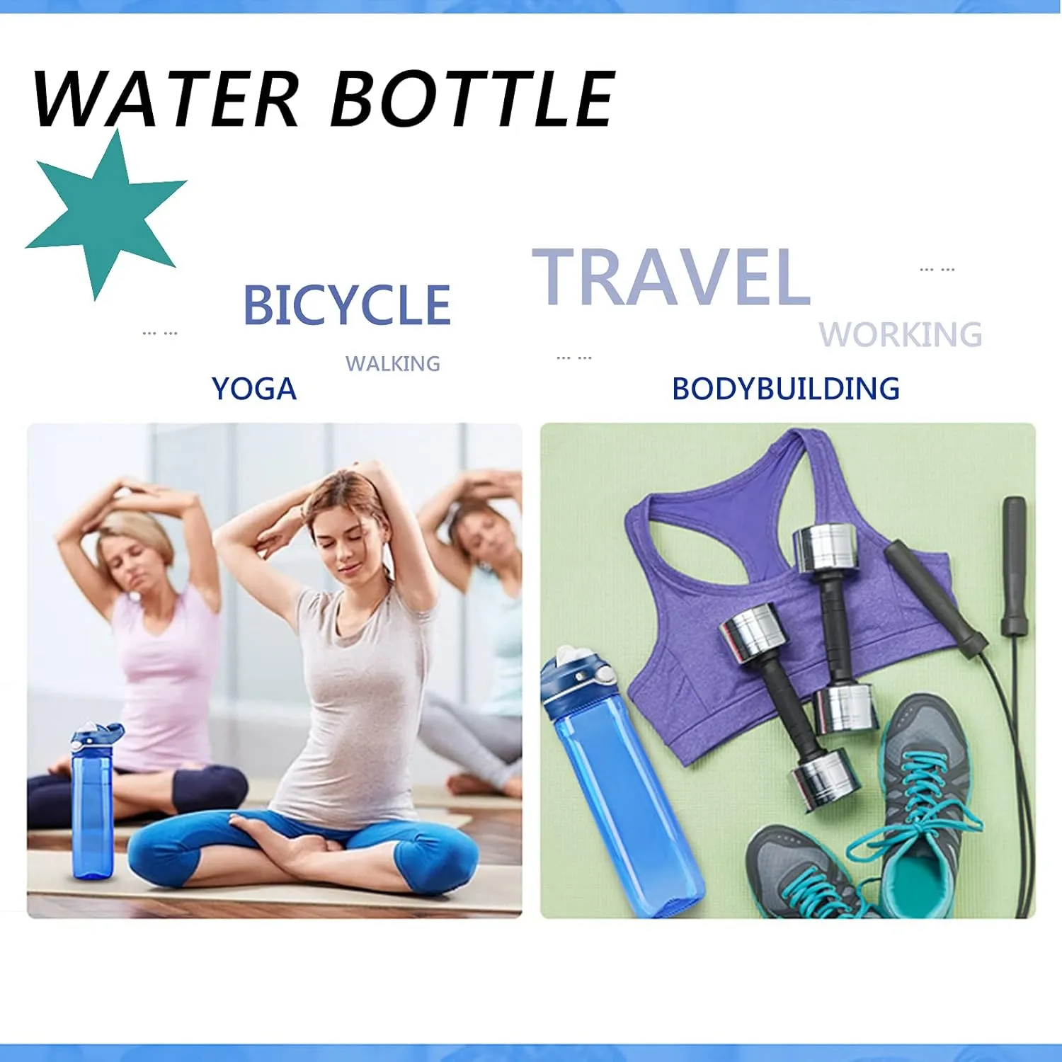 DEARART 2-Pack 26oz Blue Water Bottle and Pink Water Bottle Without Straw, AUTOSPOUT Wide Mouth BPA FREE Leak Proof, Has Handle Easy Carried Suit Office Home Sports Travel School etc.