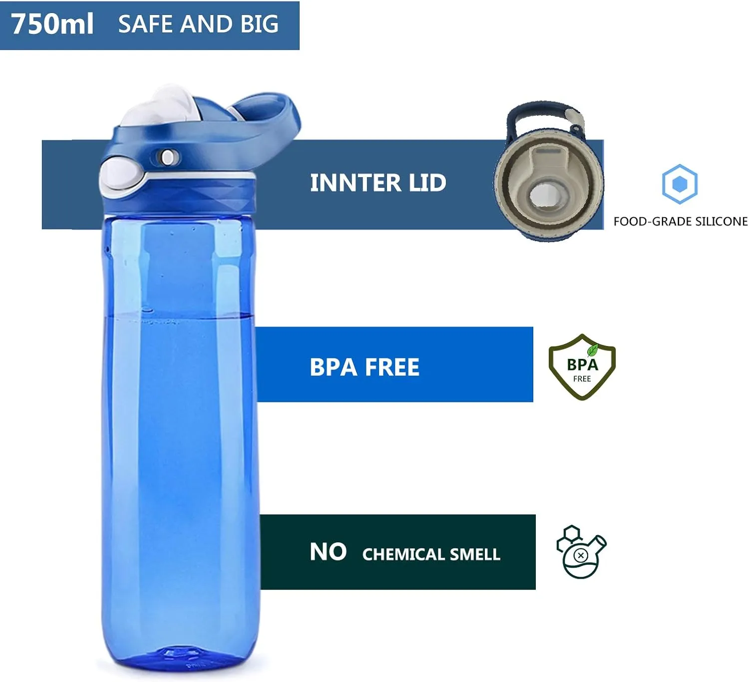 DEARART 2-Pack 26oz Blue Water Bottle and Pink Water Bottle Without Straw, AUTOSPOUT Wide Mouth BPA FREE Leak Proof, Has Handle Easy Carried Suit Office Home Sports Travel School etc.