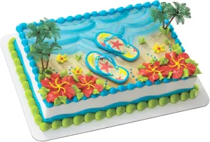 DecoSet Summer Flip Flops Cake Decoration, 5 Piece Beach Cake Topper With Magnetic Flip Flops And Palm Trees