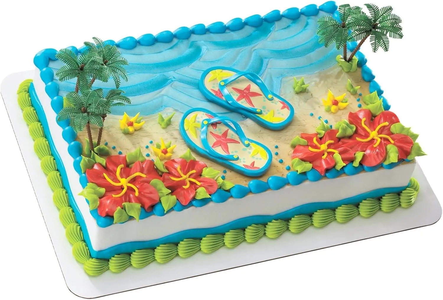 DecoSet Summer Flip Flops Cake Decoration, 5 Piece Beach Cake Topper With Magnetic Flip Flops And Palm Trees