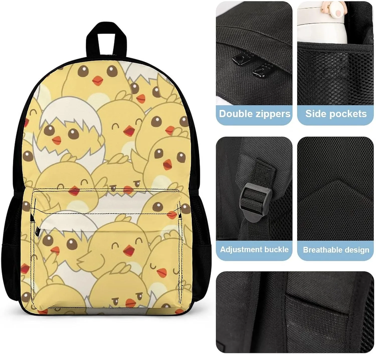 Delerain Baby Chicks 3 Pcs Backpack Set for Kids Back to School Bookbag with Lunch Box and Pencil Case Durable Lightweight Travel for Teens Students Boys Girls
