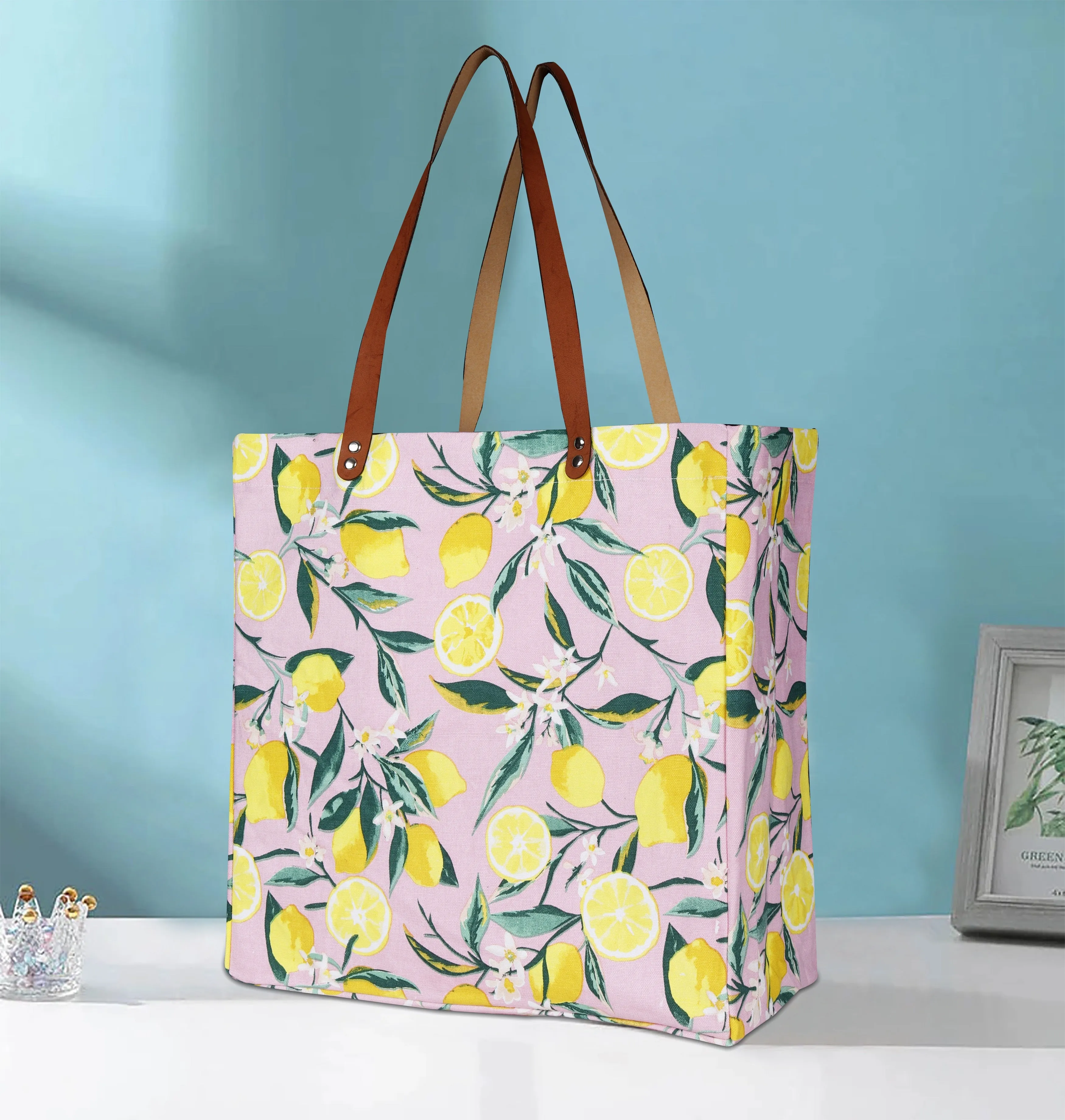 Digital Secure Printed (Pack Canvas Cotton of Tote 1) Bags Shopping Sleek