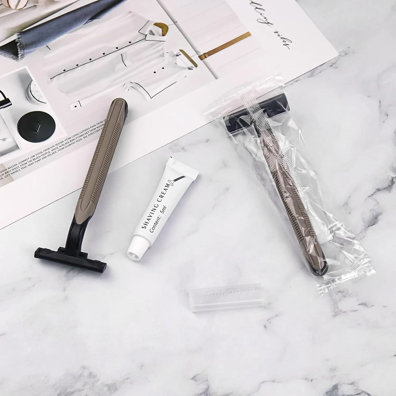Disposable Razors in Bulk, Bulk Razors with Knife Cap, Grey, Individually Packaged Disposable Razors Bulk with Shaving Cream for Hotels, Homeless, Nursing Homes, Shelters, Charities (pack-100)