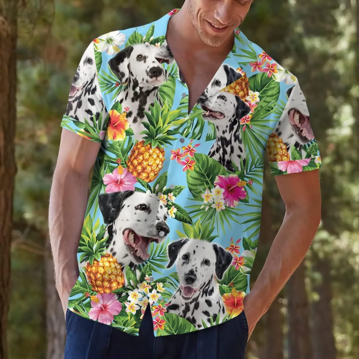 Dog Lover Tropical Shirts for Men, Tropical Hawaiian Shirt Short Sleeve,Pineapple Stylish Tropical Shirt for Men S6