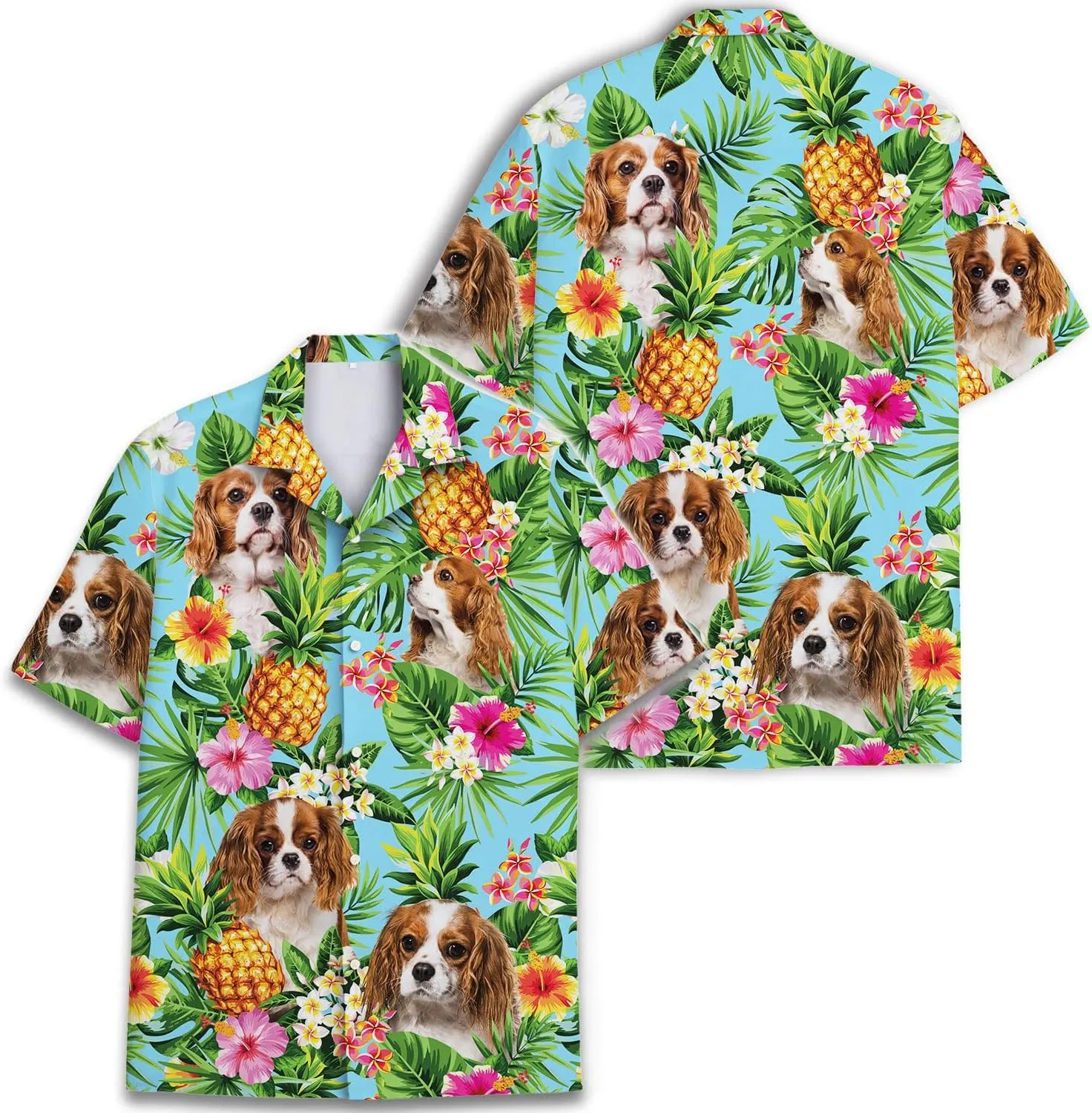 Dog Lover Tropical Shirts for Men, Tropical Hawaiian Shirt Short Sleeve,Pineapple Stylish Tropical Shirt for Men S6