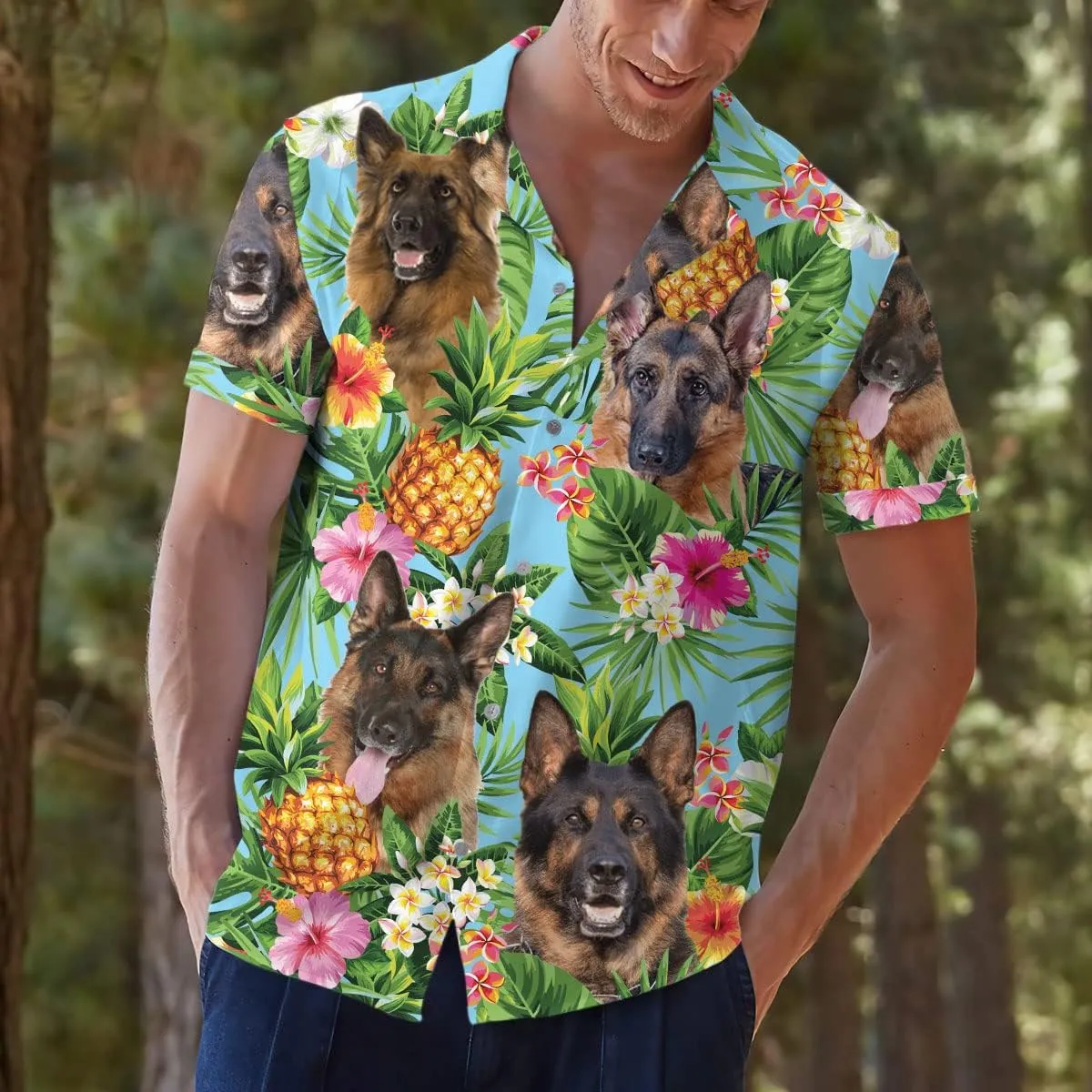 Dog Lover Tropical Shirts for Men, Tropical Hawaiian Shirt Short Sleeve,Pineapple Stylish Tropical Shirt for Men S6