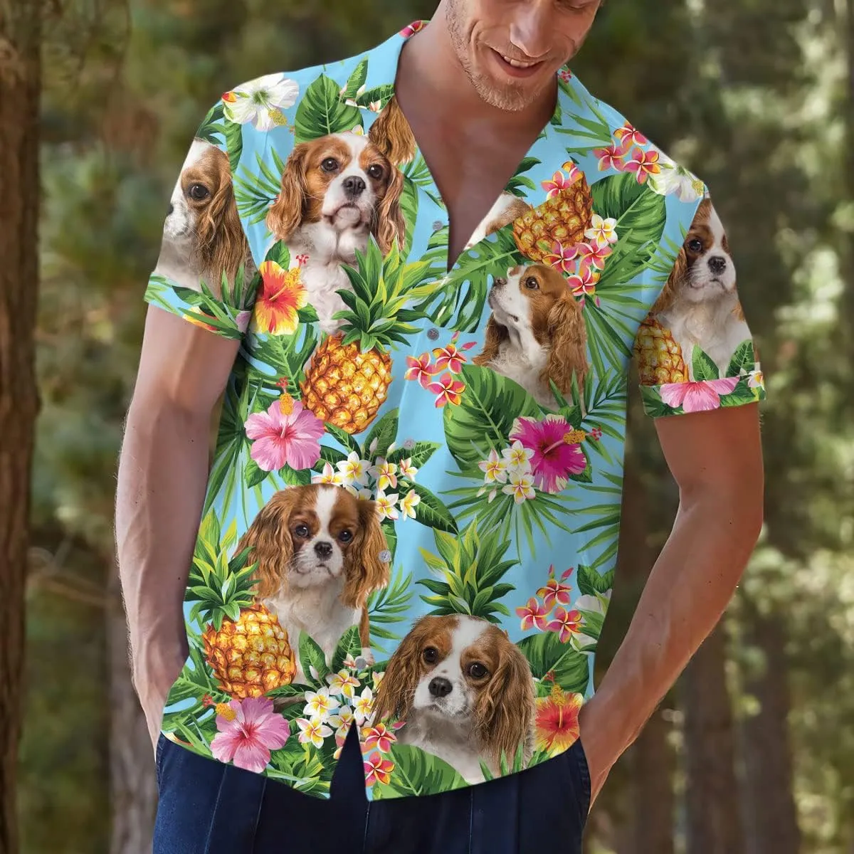 Dog Lover Tropical Shirts for Men, Tropical Hawaiian Shirt Short Sleeve,Pineapple Stylish Tropical Shirt for Men S6