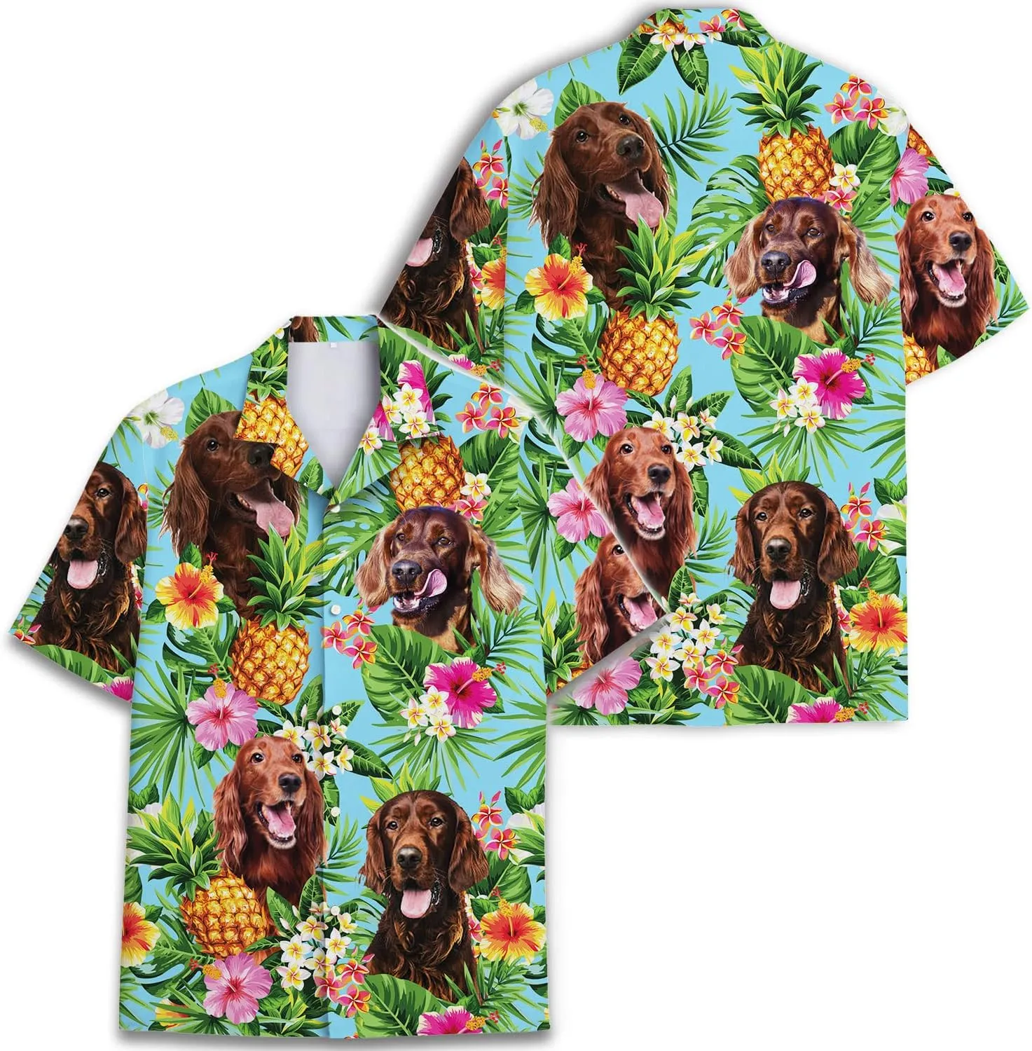 Dog Lover Tropical Shirts for Men, Tropical Hawaiian Shirt Short Sleeve,Pineapple Stylish Tropical Shirt for Men S6