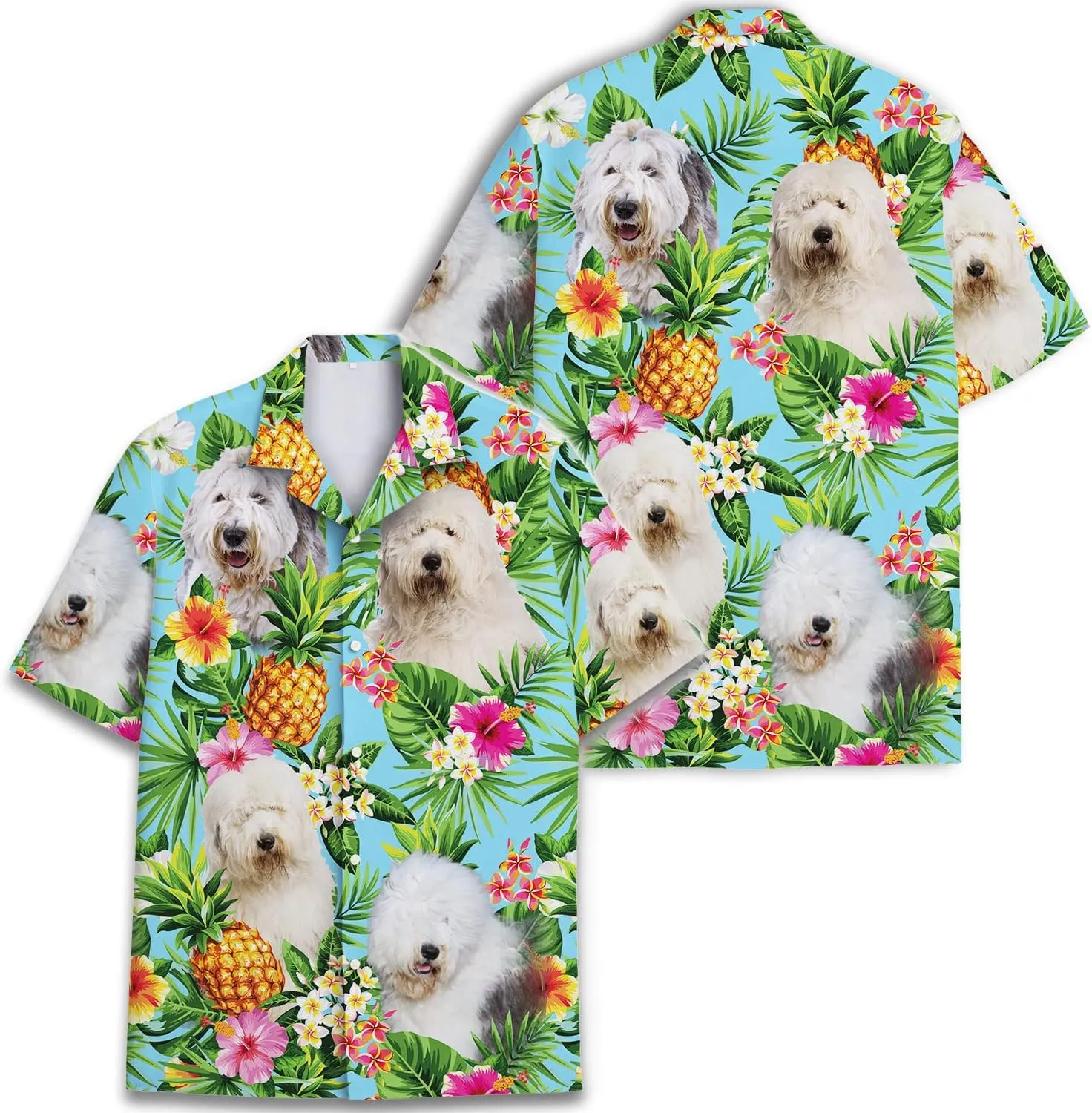 Dog Lover Tropical Shirts for Men, Tropical Hawaiian Shirt Short Sleeve,Pineapple Stylish Tropical Shirt for Men S6