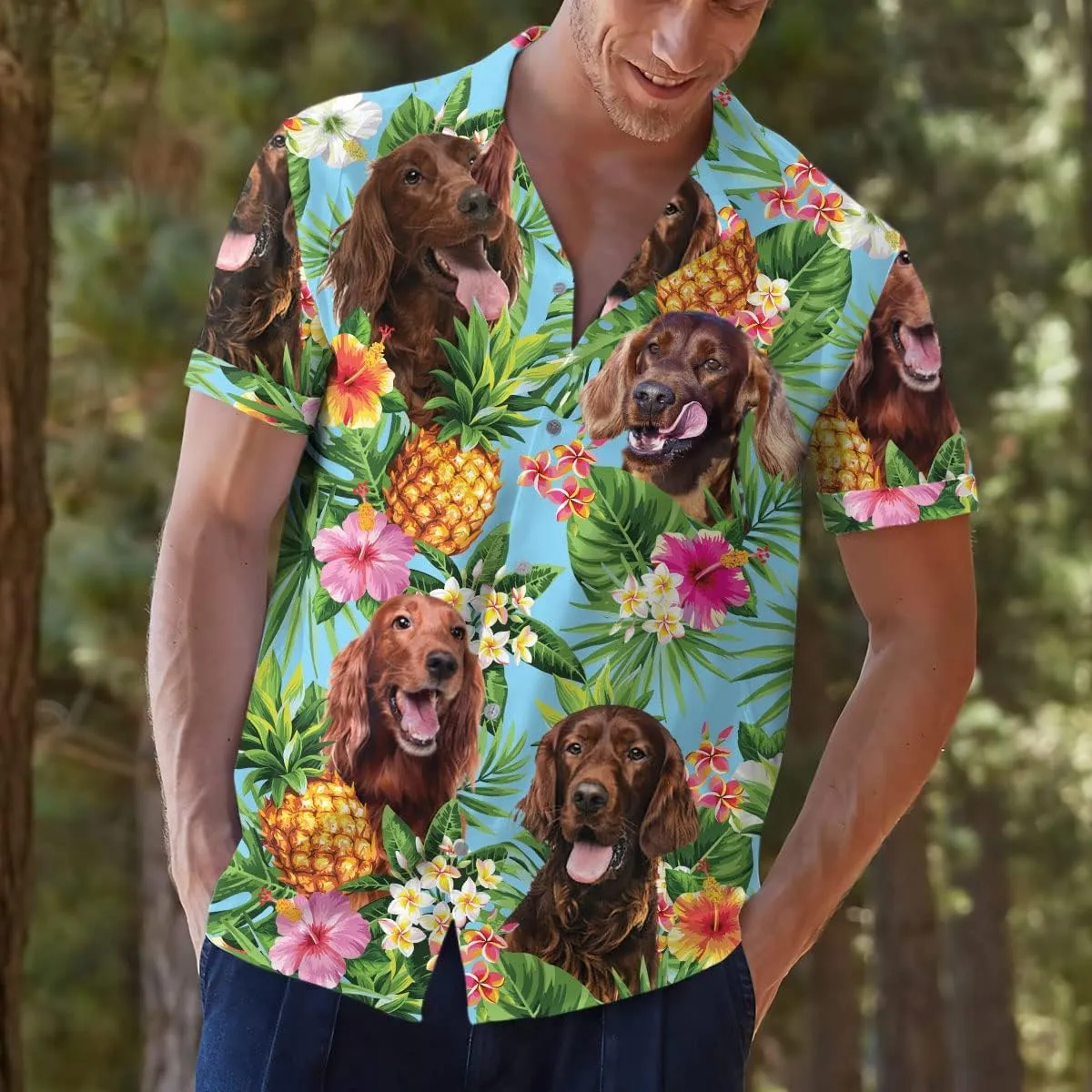 Dog Lover Tropical Shirts for Men, Tropical Hawaiian Shirt Short Sleeve,Pineapple Stylish Tropical Shirt for Men S6