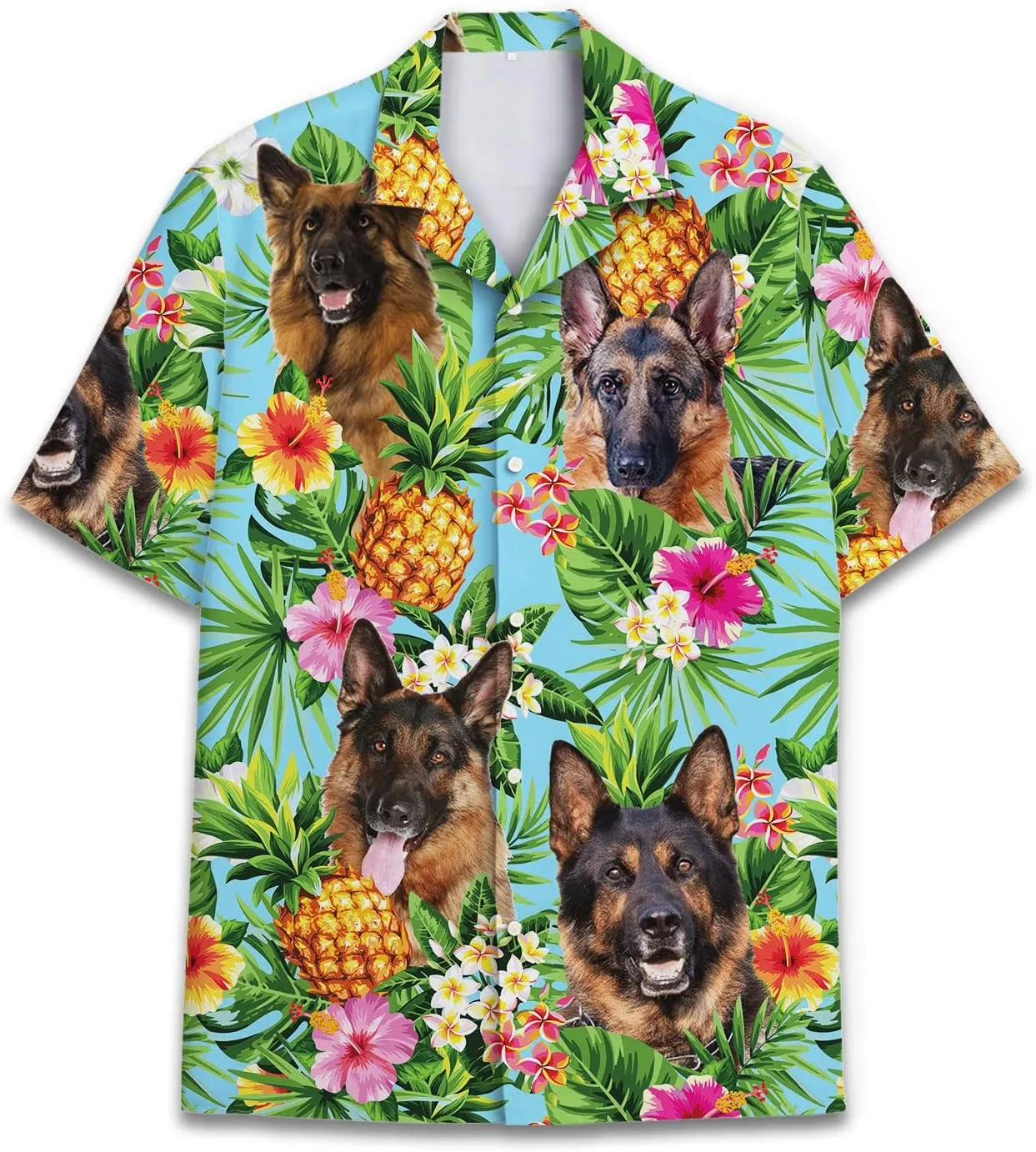 Dog Lover Tropical Shirts for Men, Tropical Hawaiian Shirt Short Sleeve,Pineapple Stylish Tropical Shirt for Men S6