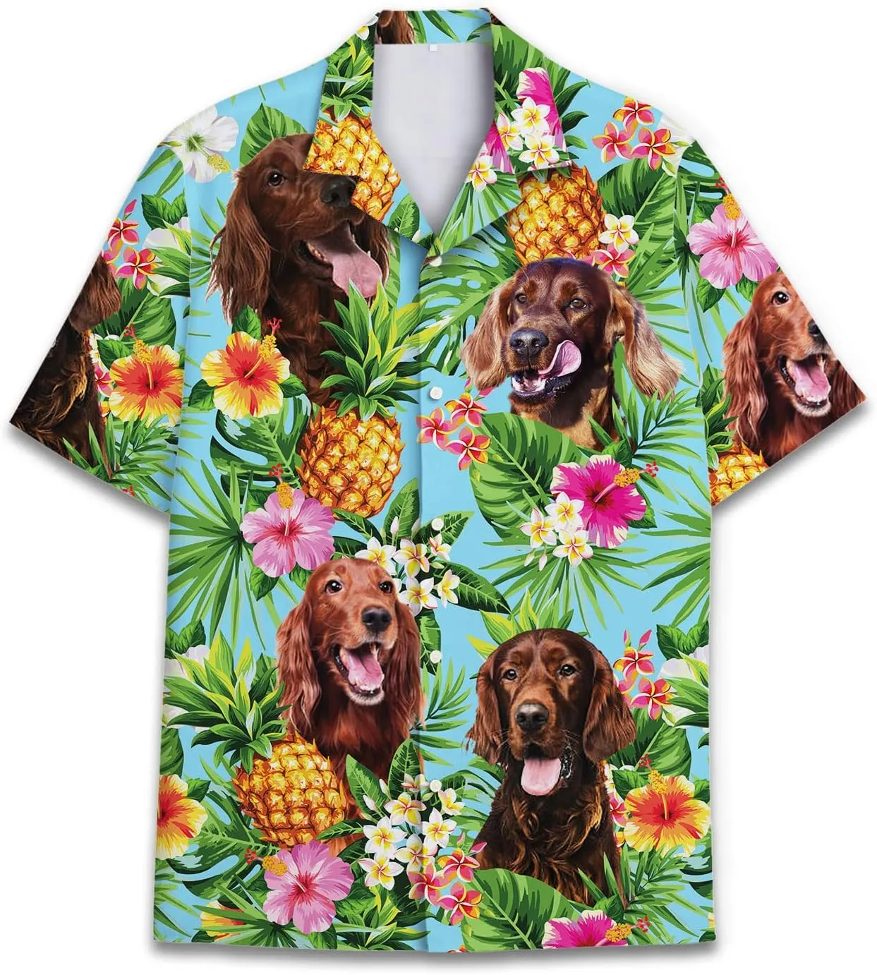 Dog Lover Tropical Shirts for Men, Tropical Hawaiian Shirt Short Sleeve,Pineapple Stylish Tropical Shirt for Men S6
