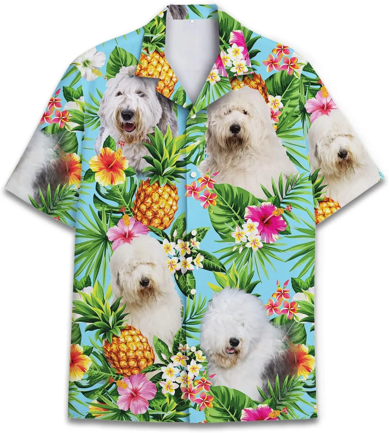 Dog Lover Tropical Shirts for Men, Tropical Hawaiian Shirt Short Sleeve,Pineapple Stylish Tropical Shirt for Men S6