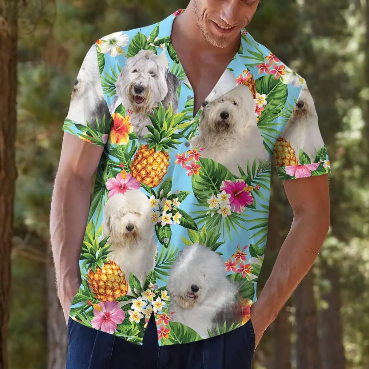 Dog Lover Tropical Shirts for Men, Tropical Hawaiian Shirt Short Sleeve,Pineapple Stylish Tropical Shirt for Men S6