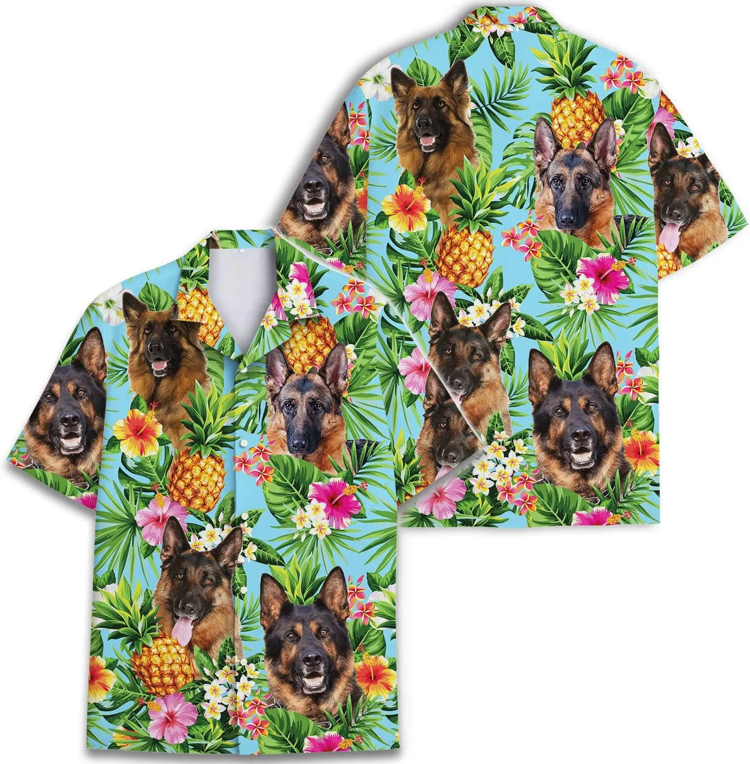 Dog Lover Tropical Shirts for Men, Tropical Hawaiian Shirt Short Sleeve,Pineapple Stylish Tropical Shirt for Men S6