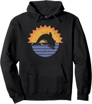 Dolphin Jumping Retro Sunset Ocean Beach Waves Dolphin Lover Pullover Hoodie