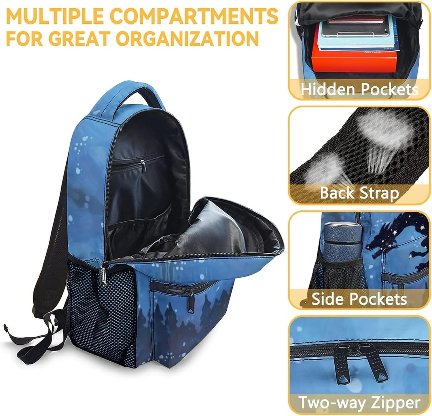 Dragon Backpack for Girls Boys, 16 Inch Backpacks for School, Cute, Adjustable Straps, Durable, Lightweight, Large Capacity Bookbag for Kids