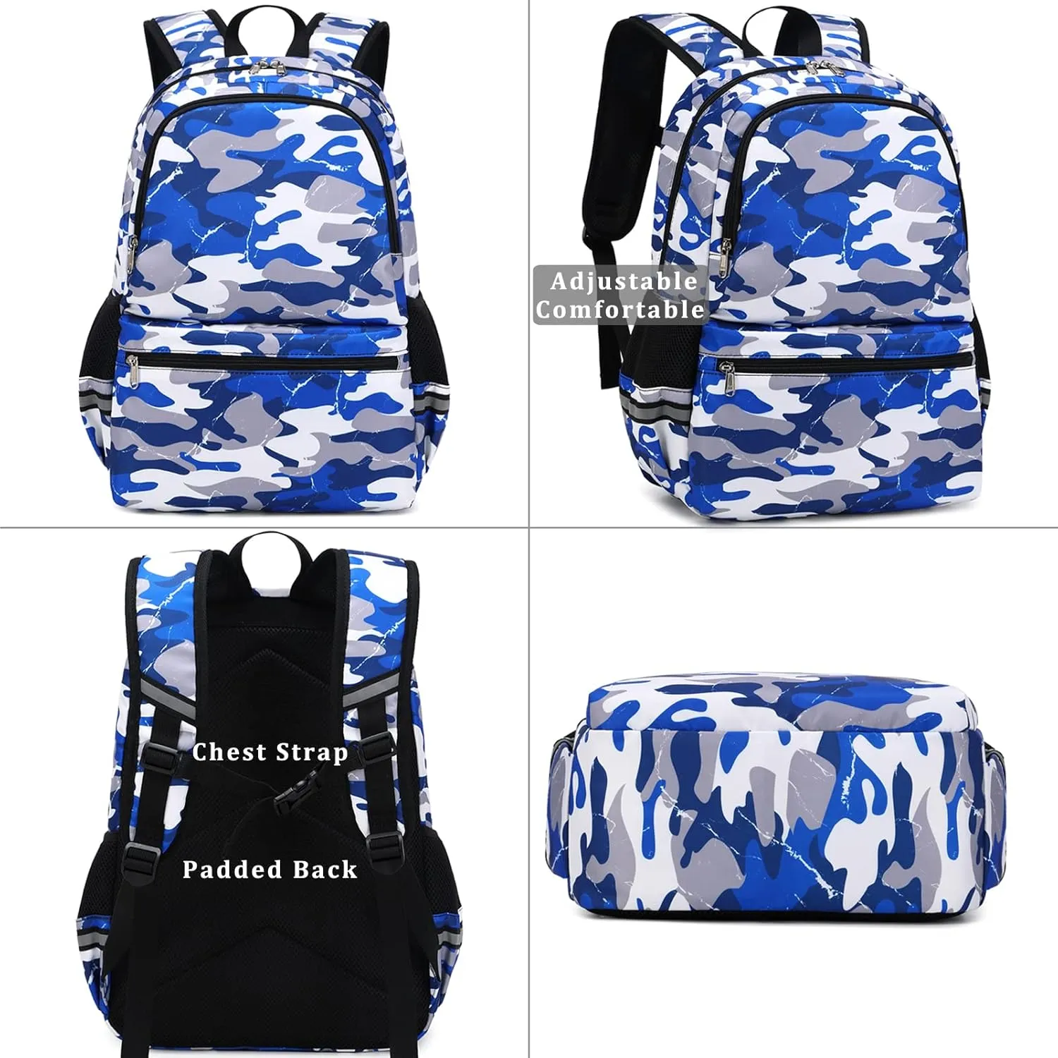 DSIUE Backpacks for Boys School Bags for Kids Elementary Bookbag and Lunch Box Set Camo Grey