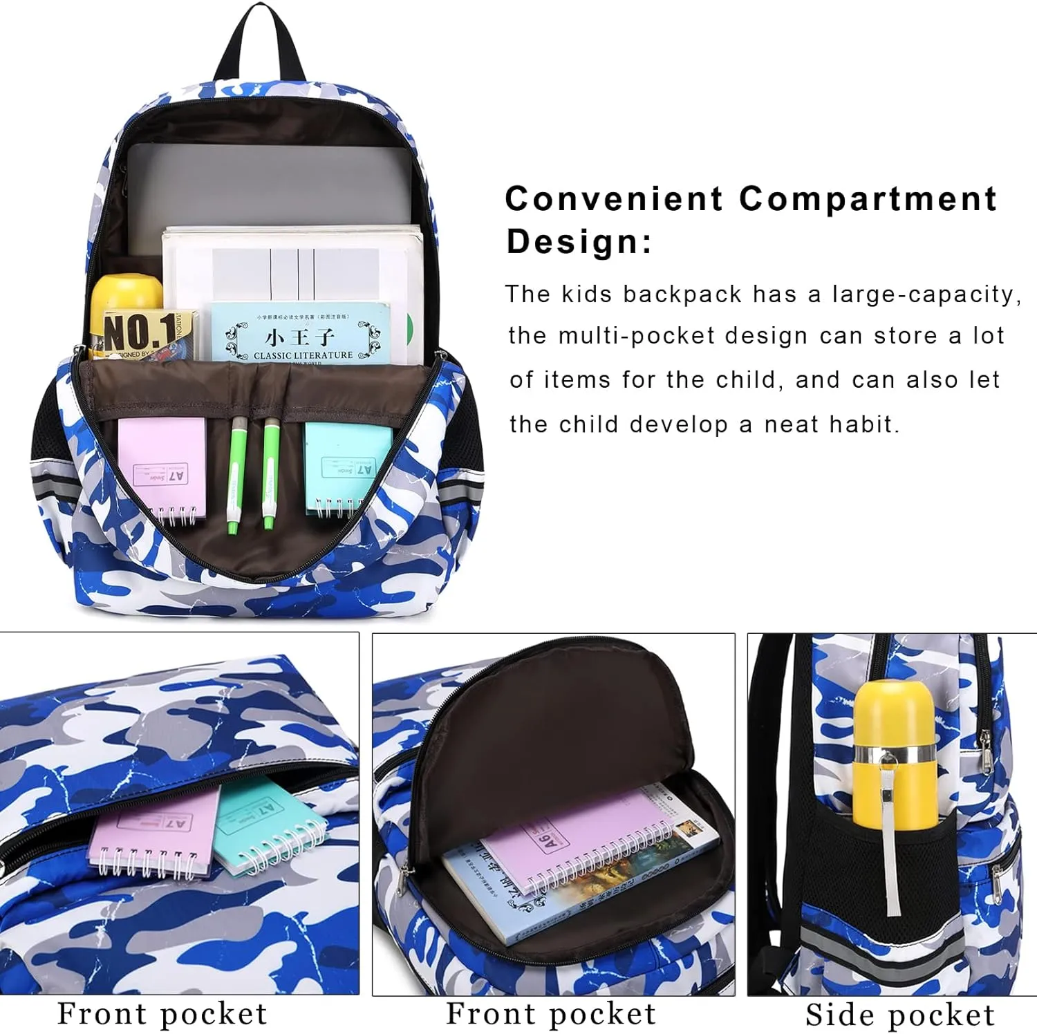 DSIUE Backpacks for Boys School Bags for Kids Elementary Bookbag and Lunch Box Set Camo Grey