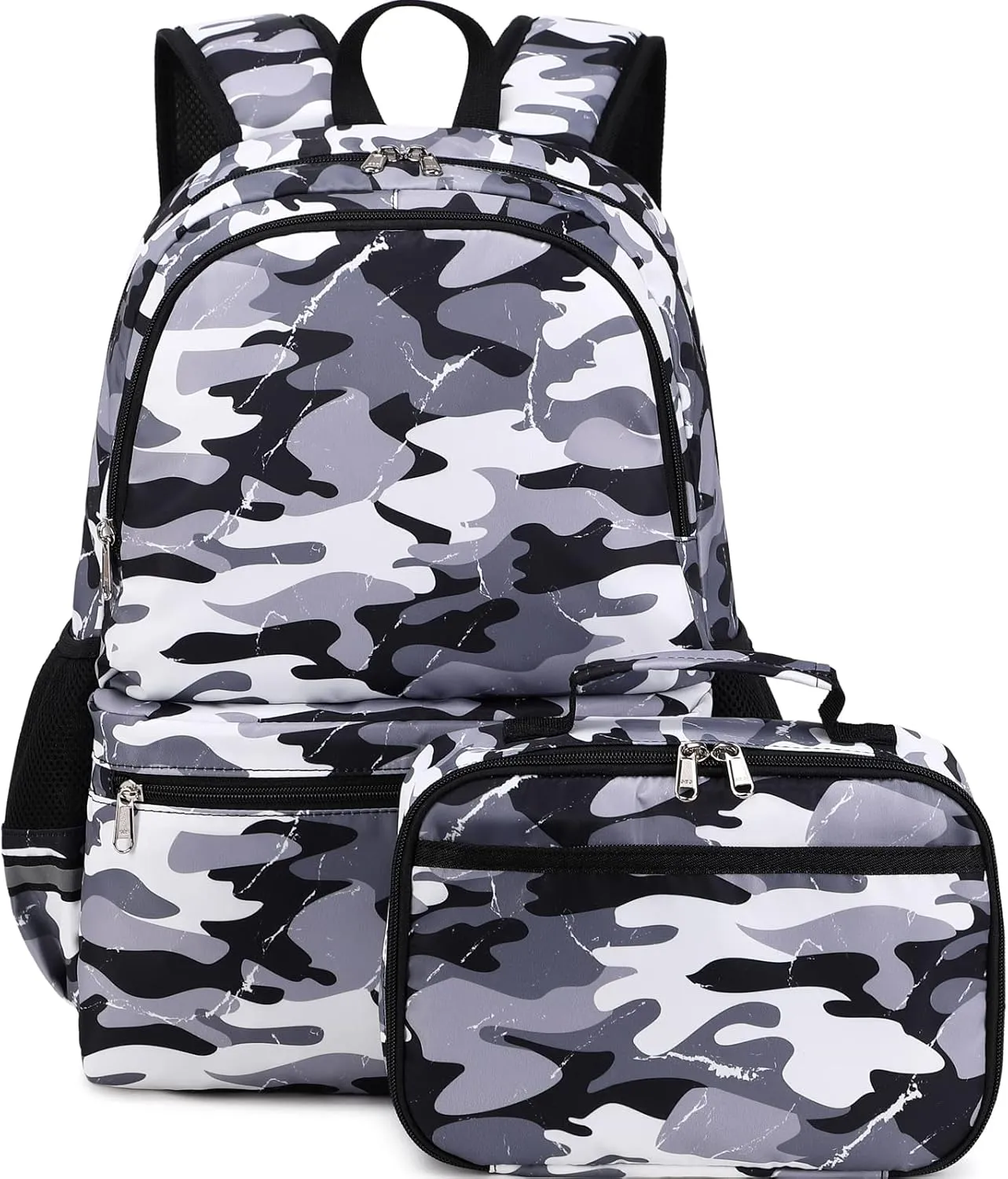 DSIUE Backpacks for Boys School Bags for Kids Elementary Bookbag and Lunch Box Set Camo Grey