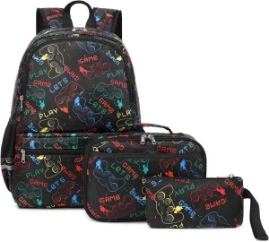 DSIUE School Backpack for Boys, Gamer Boys backpack with Lunch Bag Pencil Case, Bookbag for Boys Kids Backpacks for Elementary School Student