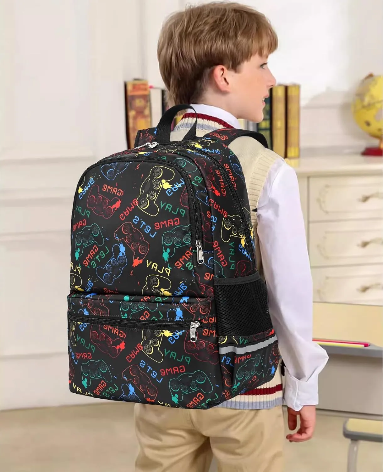 DSIUE School Backpack for Boys, Gamer Boys backpack with Lunch Bag Pencil Case, Bookbag for Boys Kids Backpacks for Elementary School Student