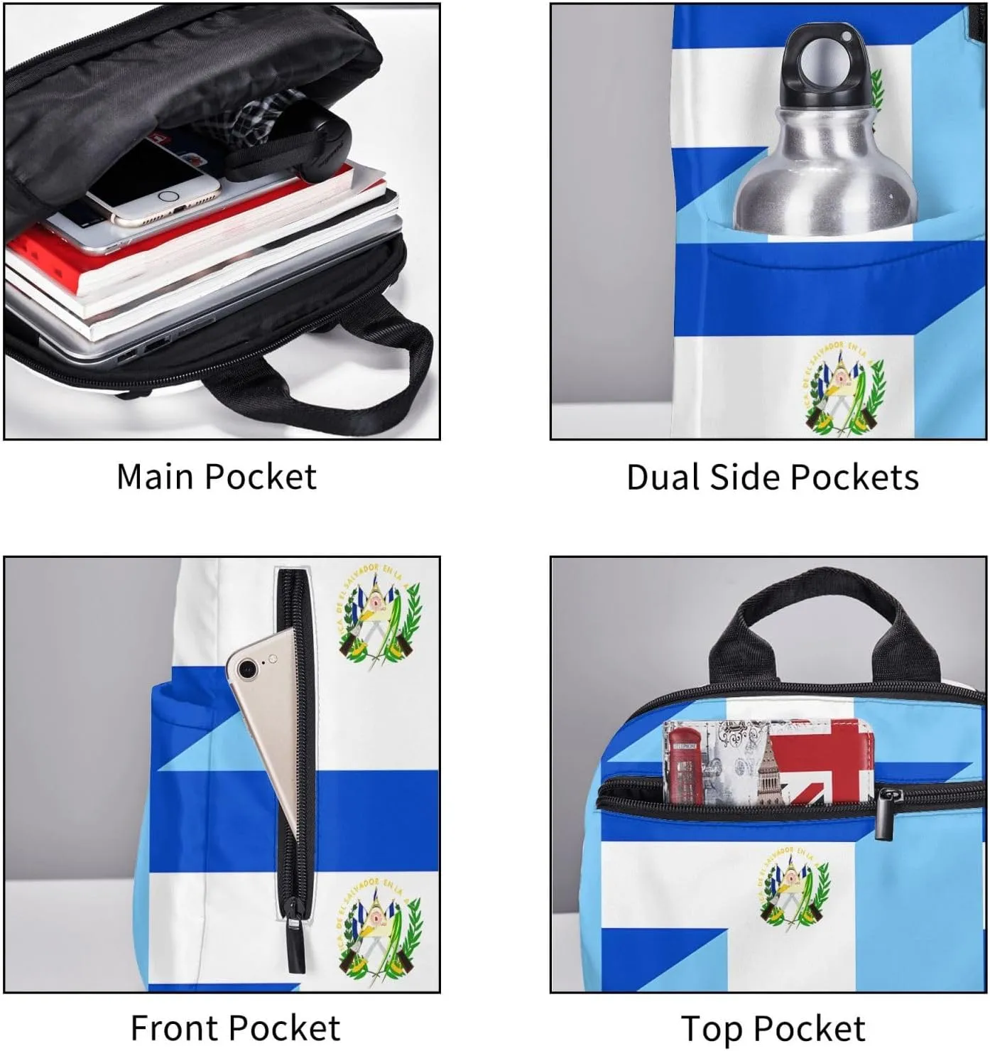 El Salvador Guatemala Guatemalan Flag Casual Laptop Backpack Travel Rucksack Sports Daypack Adjustable Strap Bags with Multi-Pockets for Working Running Camping