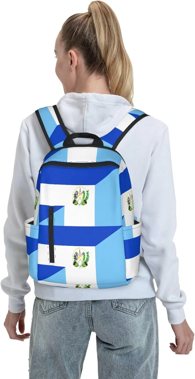 El Salvador Guatemala Guatemalan Flag Casual Laptop Backpack Travel Rucksack Sports Daypack Adjustable Strap Bags with Multi-Pockets for Working Running Camping