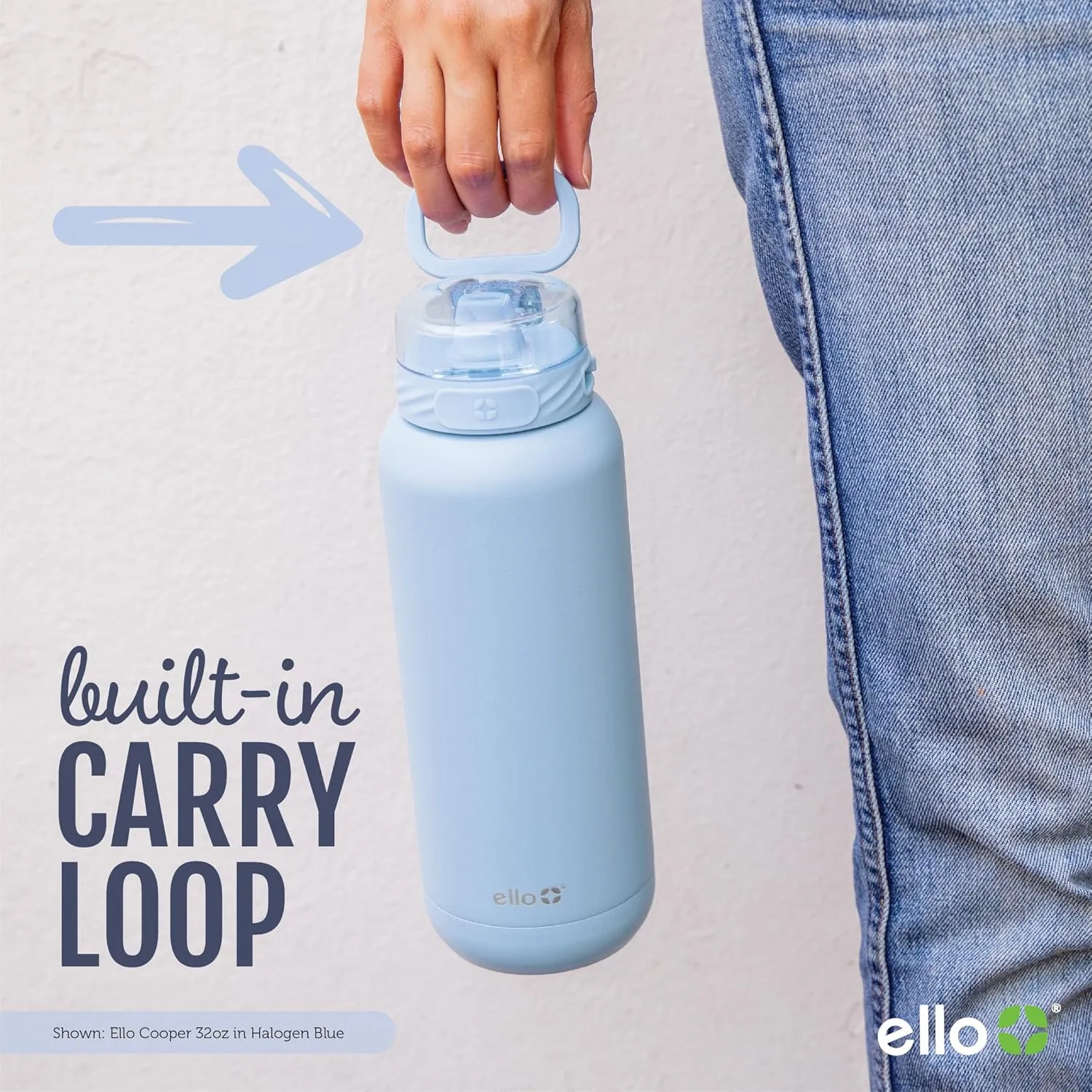 Ello Cooper 18oz Kids Stainless Steel Water Bottle with Straw and Carry Handle, Double Walled and Vacuum Insulated Metal, Leak Proof Locking Lid with Soft Silicone Spout, Reusable, BPA Free, Antigua