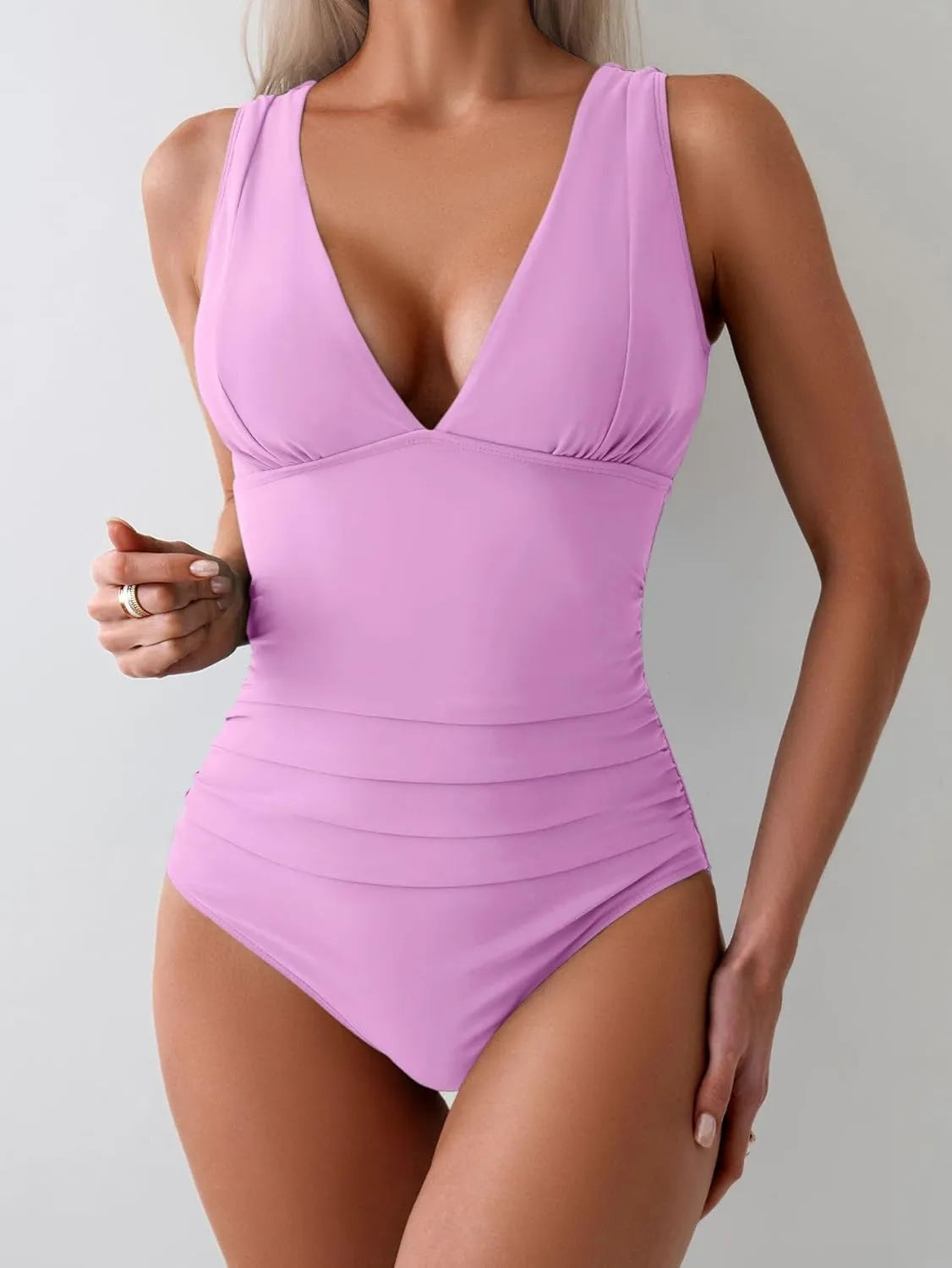 Eomenie One Piece Swimsuit for Women Tummy Control Plunge V Neck Bathing Suit Slimming Wide Straps Swimwear